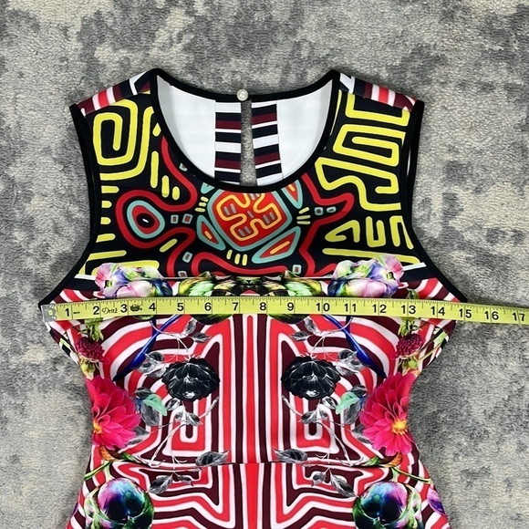 Clover Canyon Floral Maze Dress Scuba Fit and Flare Geo Multi Color Sz XS - Picture 7 of 14